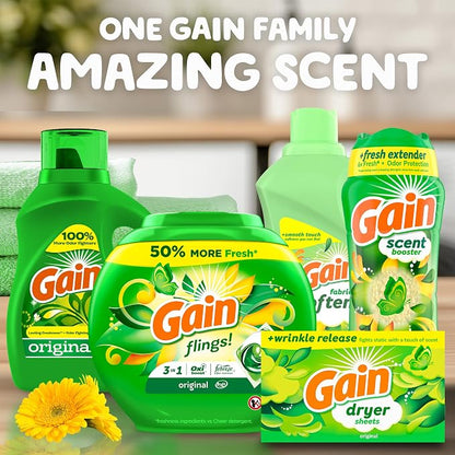 Gain Liquid Fabric Softener,Original Scent,140 FL OZ,190 Loads,Liquid Fabric Softener For Soft,Fresh Laundry,(Pack of 2)