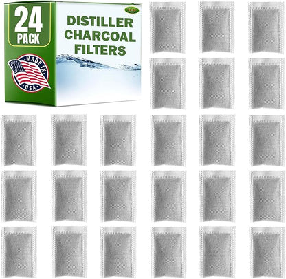 Green Piece® 24 Pack Distiller Filters – Activated Charcoal Carbon Sachets (Made in USA) | Odor & VOC Absorbing Water Filters Compatible with Megahome & Countertop Distillers