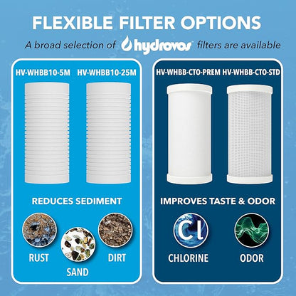HYDROVOS 10" x 4.5" Large Capacity Whole House Water Filter Housing, NSF Certified, 1” NPTF Port, Pressure Relief Button, Reduces Sediment, 10-Inch Universal Housing for Well and City Water