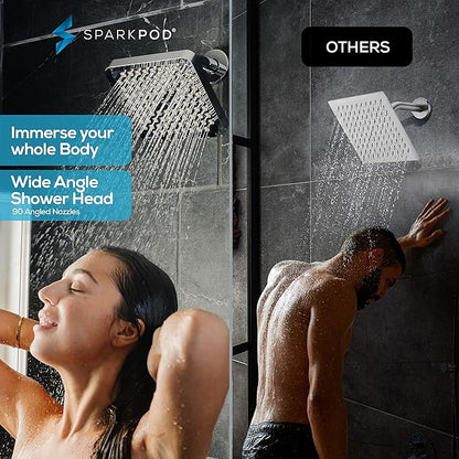 SparkPod Shower Head - High Pressure Rain - Premium Quality Luxury Design - Easy Clean Adjustable Replacement for Your Bathroom Shower Heads (Luxury Polished Chrome, 8 Inch Square)