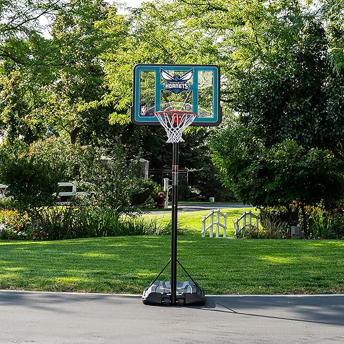 Lifetime NBA Charlotte Hornets Portable Basketball Hoop, Adjustable Height 7.5-10 Ft, 44 Inch Shatterproof Fusion Backboard, Base with Wheels