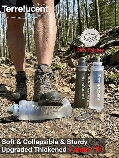 750ML Collapsible Water Bottle with Filter, Squeeze Filtered Water Bottle, BPA-Free, Dual Filtration, Ultralight Water Filter System for Hiking, Camping, Backpacking (White, 25.4 OZ)