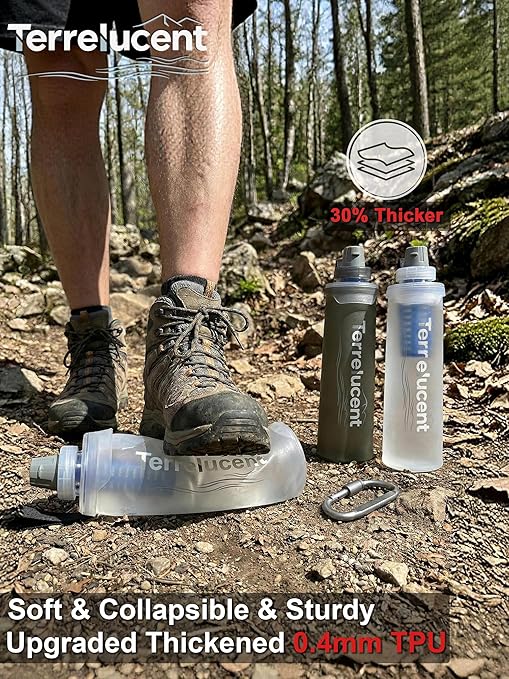 33.8 oz Collapsible Water Bottle with Filter, Squeeze Filtered Water Bottle, BPA-Free, Dual Filtration, Ultralight Water Filter System for Hiking, Camping, Backpacking (White, 33.8 OZ)