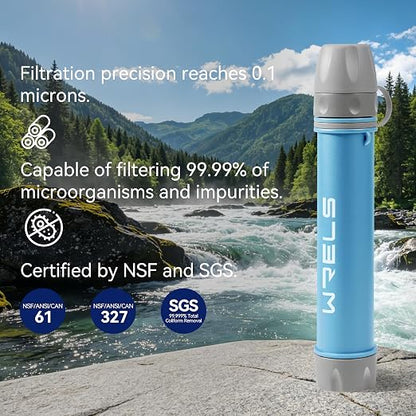 WRELS Water Filter Straw,NSF & SGS Certified Personal Portable Filter for Camping Hiking Survival,Outdoor Water Filter with Carabiner & Extension Tube – Emergency Water Filtration System