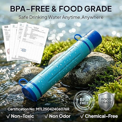 Greeshow Portable Water Filter Straw, Personal Water Filtration System with Replaceable Cartridge, 0.01 Micron Survival Water Purifier Gear for Hiking, Camping, Travel & Emergency Prep, 1 Pack