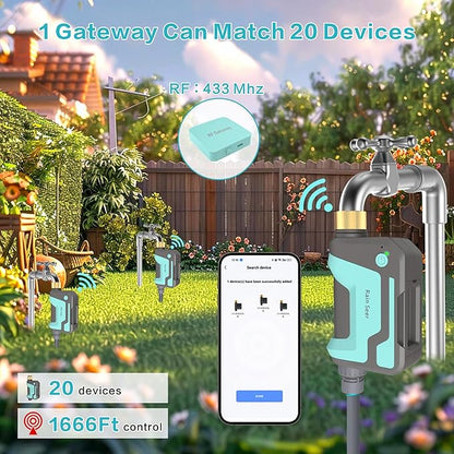 Smart WiFi Sprinkler Timer with 1666 Feet RF Gateway, Brass Inlet Water Timer for Garden Hose, App Remote Control with Alexa, Rain Delay and Manual Mode for Garden and Lawn.