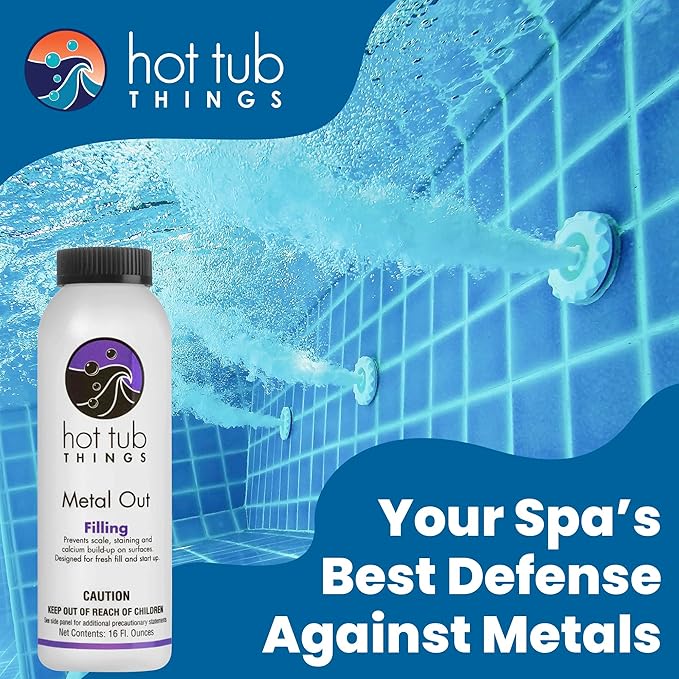 Hot Tub Things Metal Out, Stain & Scale Control, Removes Iron Copper Calcium Ions from Spa & Hot Tub Water, Surface & Equipment Protector, Safe with Chlorine Bromine Salt Systems, 16 oz