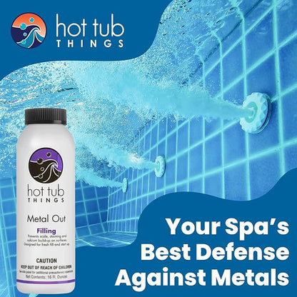Hot Tub Things Metal Out, Stain & Scale Control, Removes Iron Copper Calcium Ions from Spa & Hot Tub Water, Surface & Equipment Protector, Safe with Chlorine Bromine Salt Systems, 16 oz