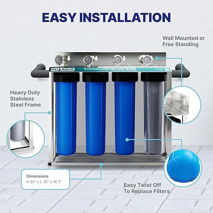 NU Aqua 4 Stage Main Line Salt Free Water Softener Whole House Water Filter System (20” x 4.5”) | Reduce Heavy Metals, Chlorine, Odors | Sediment, Water Softner, Heavy Metal KFD GAC, Carbon Block