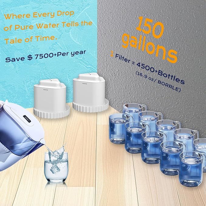 Water Filter Replacement for Epic, Aquagear, and Seychelle Pitchers – 2 Pack – Removes Chlorine, Fluoride, Microplastics, and Odors – BPA-Free, Premium Quality 150 Gallon