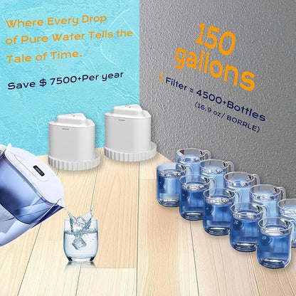 Water Filter Replacement for Epic, Aquagear, and Seychelle Pitchers – 2 Pack – Removes Chlorine, Fluoride, Microplastics, and Odors – BPA-Free, Premium Quality 150 Gallon