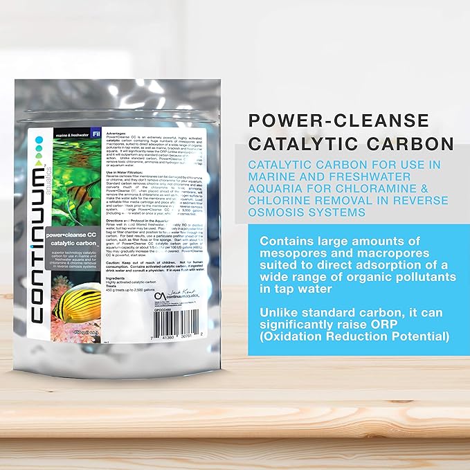 Continuum Aquatics Power Cleanse CC – Catalytic Carbon for Chloramine and Chlorine Removal in Marine Saltwater and Freshwater Aquariums