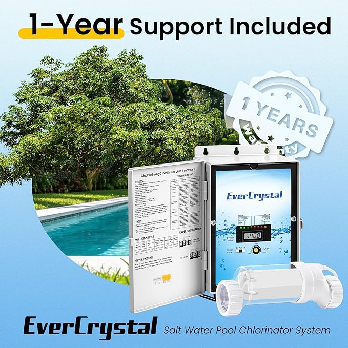 Salt Water Pool Chlorinator System - Up to 25,000 Gallons | For Inground Pools, Self-Cleaning Salt Chlorine Generator, Clear Housing, Flow & Temp Sensors, 1 Year Warranty