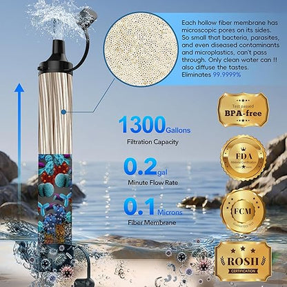 Emergency Water Filter Straw, Personal Survival Water Filtration System, Water Purifier, Outdoor Survival Gear and Equipment for Hiking Camping Accessories Cycling Fishing Preparedness (3PCS)