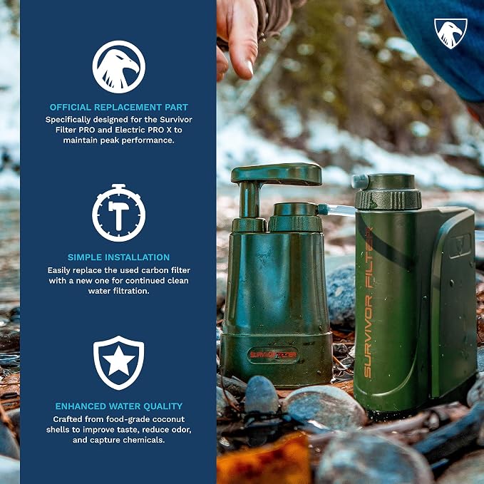 Survivor Filter - Carbon Replacement Filter | USA Tested - Compatible with PRO & PRO X Portable Emergency Water Filter