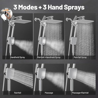 Dual Filtered Rainfall Handheld Showerhead Spray Combo with 7 Modes | 2026 Upgraded Shower Head Combo, Dual Filtration For Skin & Hair Care, One-Button Filter Replacement, Modern Chrome