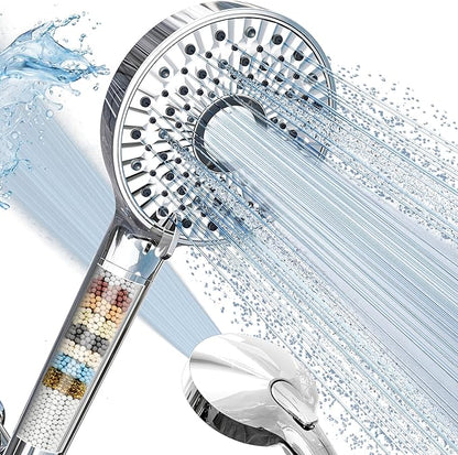 Magichome Filtered Shower Head with Handheld, High Pressure 10-Spd Detachable Chrome Showerhead with Stainless Hose, Water Softener Filter Beads for Hard Water - Remove Chlorine, Reduce Dry Itchy Skin