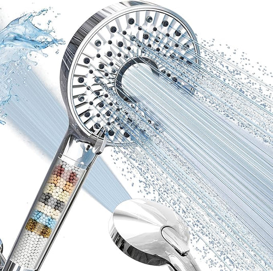 Magichome Filtered Shower Head with Handheld, High Pressure 10-Spd Detachable Chrome Showerhead with Stainless Hose, Water Softener Filter Beads for Hard Water - Remove Chlorine, Reduce Dry Itchy Skin