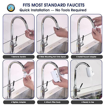 Faucet Mount Water Filtration System, BPA-Free Faucet Water Purifier for Sink, Filter Replaces 400 Gallon Water, Lasts Six Months, Includes 1 System/1 Filter, White