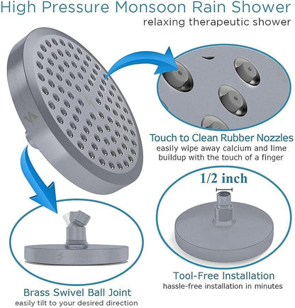 SparkPod Shower Head - High Pressure Rain - Premium Quality Luxury Design - Easy Clean Adjustable Replacement for Your Bathroom Shower Heads (Charcoal Grey, 6 Inch Round)