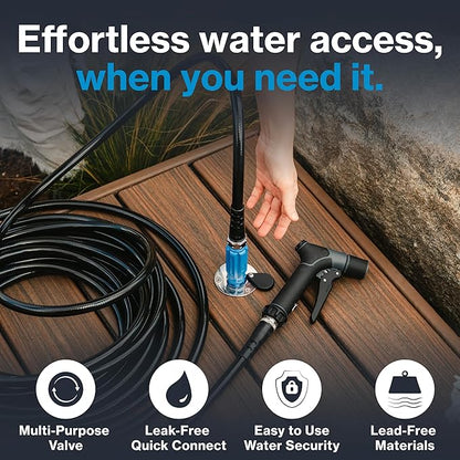 Aquor Universal Hydrant – Stainless Steel Flush-Mount Outdoor Faucet – Push-Twist Quick-Connect with Check Valve, Leak-Free, Universal Water Inlet for Decks and DIY, 1/2" NPT (f) x 3/4" GHT (m)