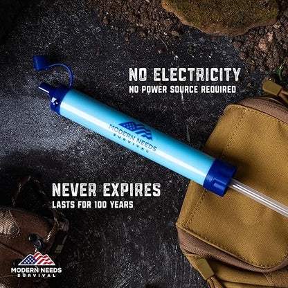 MODERN NEEDS Ready Filter Personal Water Filter Straw | Backpacking Water Filter for Hiking & Camping | Portable Water Purifier Camping | Emergency Survival Gear & Camping Survival Kit