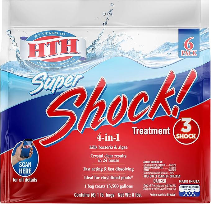 HTH 52023 Super Shock Treatment Swimming Pool Chlorine Cleaner, 1 lb (Pack of 6)