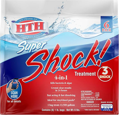 HTH 52023 Super Shock Treatment Swimming Pool Chlorine Cleaner, 1 lb (Pack of 6)