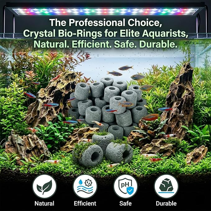 Sukh Ceramic Rings for Aquarium Filter – 1.6cm Porous Bio Media, 15oz Fish Tank Filtration Replacement for 20–55 Gallon Canister & Pond Systems, Includes 2 Media Bags for Freshwater Saltwater Setup