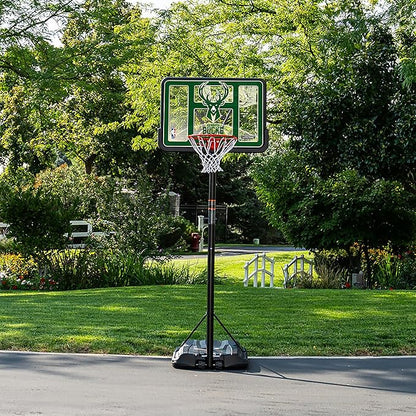 Lifetime NBA Milwaukee Bucks Portable Basketball Hoop, Adjustable Height 7.5-10 Ft, 44 Inch Shatterproof Fusion Backboard, Base with Wheels