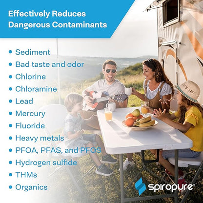 SpiroPure Multi-Stage RV Marine Inline Water Filter with Flexible Hose Protector - Sediment Carbon Hard Water Chlorine Chloramine Lead Mercury Heavy Metals PFOA PFAS