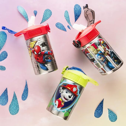 Zak Designs Stainless Steel One Hand Operation Lid and Built-in Carrying Loop Water Bottle with Straw Spout is Perfect for Kids (15.5 oz, BPA Free), 1 Count (Pack of 1), Marvel Comics Spider-Man