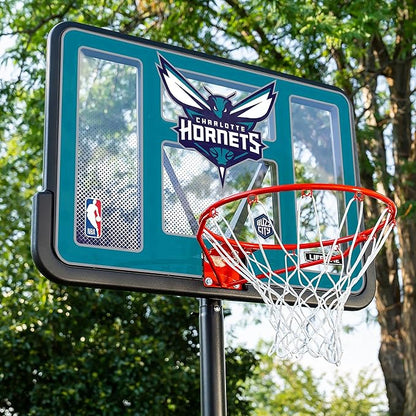 Lifetime NBA Charlotte Hornets Portable Basketball Hoop, Adjustable Height 7.5-10 Ft, 44 Inch Shatterproof Fusion Backboard, Base with Wheels