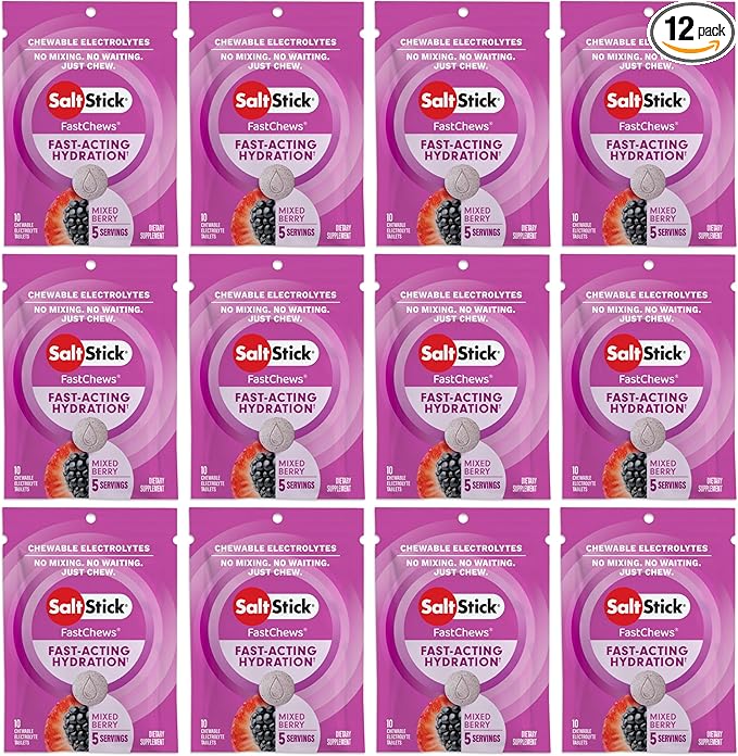 SaltStick Electrolyte FastChews - 120 Mixed Berry Resealable Chewable Electrolyte Tablets for Hydration, Salt Tablets for Running - 120 Tablets