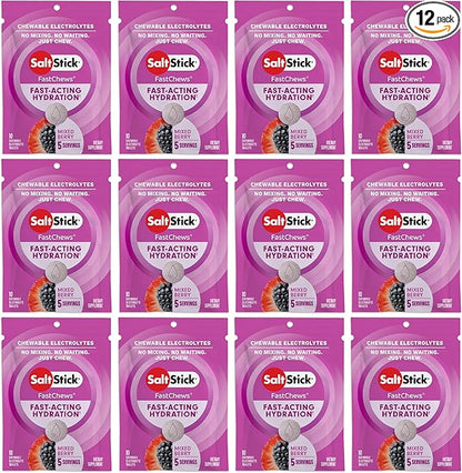 SaltStick Electrolyte FastChews - 120 Mixed Berry Resealable Chewable Electrolyte Tablets for Hydration, Salt Tablets for Running - 120 Tablets