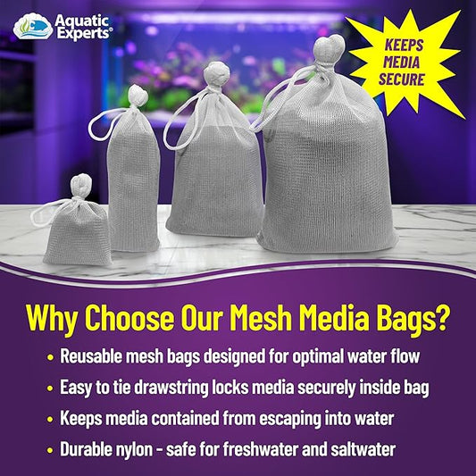 Aquatic Experts Fine Aquarium Media Bag, Durable Drawstring Bags for Fish Tank Filters, 450 Micron Mesh, (Fine, 3"x 8" - 8 Pack)