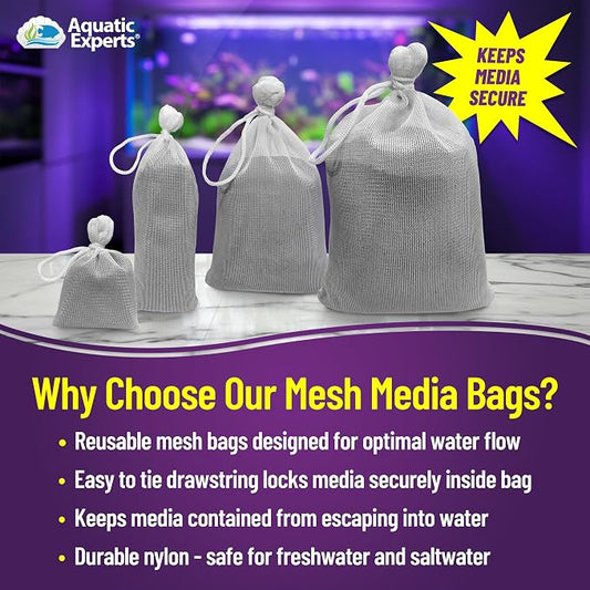 Aquatic Experts Fine Aquarium Media Bag, Durable Drawstring Bags for Fish Tank Filters, 450 Micron Mesh, (Fine, 8" x 12" - 3 Pack)