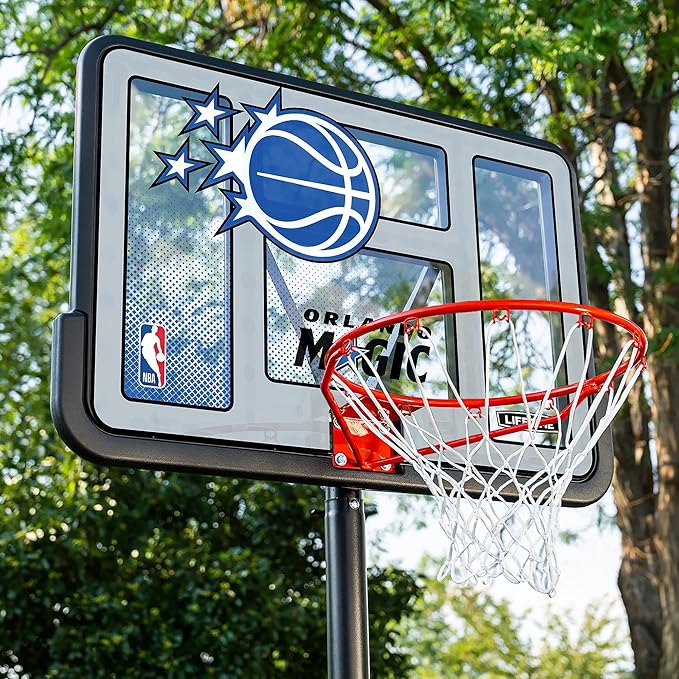 Lifetime NBA Orlando Magic Portable Basketball Hoop, Adjustable Height 7.5-10 Ft, 44 Inch Shatterproof Fusion Backboard, Base with Wheels