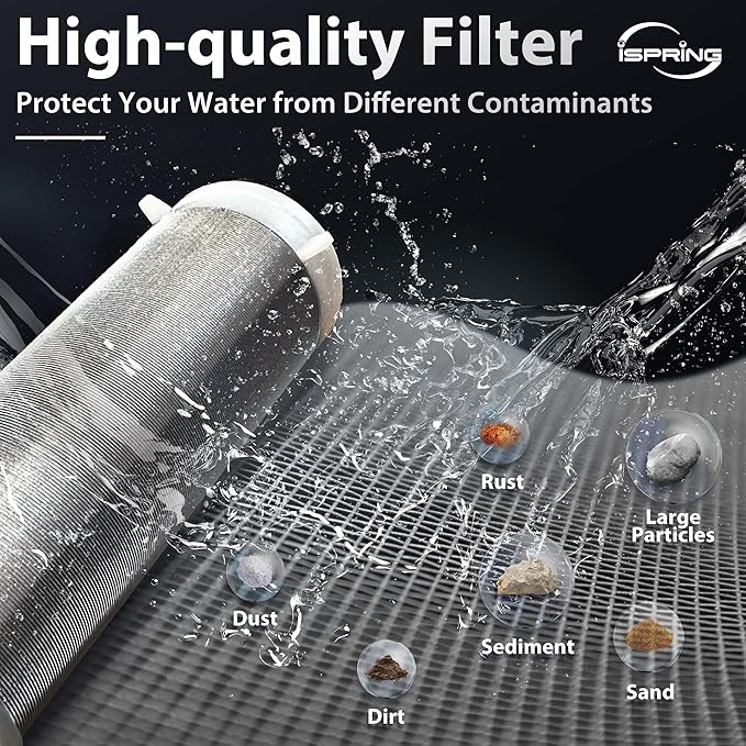 iSpring WGB32BM 3-Stage Whole House Water Filtration System w/ 20-Inch Sediment, Carbon Block & Reusable Whole House Spin Down Sediment Water Filter with Siliphos, Multiple Micron Sizes