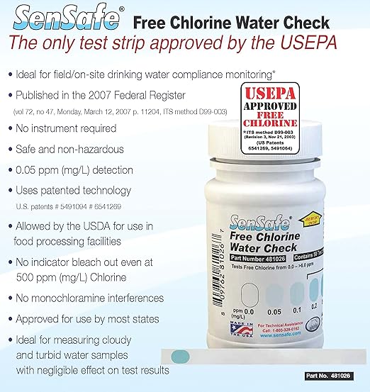 Industrial Test Systems SenSafe 481126 Free Chlorine Test Strip, 40 Seconds Test Time, 0-6ppm Range (Pack of 30)