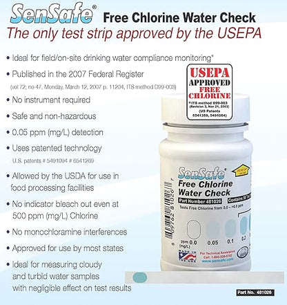 Industrial Test Systems SenSafe 481126 Free Chlorine Test Strip, 40 Seconds Test Time, 0-6ppm Range (Pack of 30)