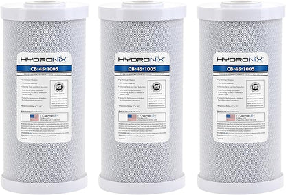 Hydronix HX-CB-45-1005/3 Whole House Commercial Nsf Coconut Activated Carbon Block Water Filter, 4.5" x 10", 5 Micron, 3 Pack, White