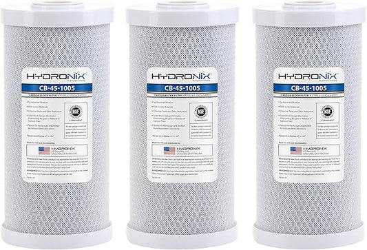 Hydronix HX-CB-45-1005/3 Whole House Commercial Nsf Coconut Activated Carbon Block Water Filter, 4.5" x 10", 5 Micron, 3 Pack, White