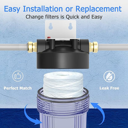 10 Micron Whole House Water Filter Cartridge, String Wound Sediment Filters for Well Water, Universal Replacement for Any 10 inch RO Unit - 10" x 2.5" Cartridges - Pack of 6