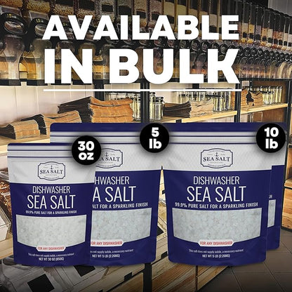 Dishwasher Salt, Natural Water Softener, Food Grade Coarse Sea Salt Compatible with Miele, Thermador, Whirlpool, & Bosch Dishwasher 5 lb Bag