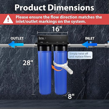 iSpring WGB22B 2-Stage Whole House Water Filtration System, 20” x 4.5” Sediment & Carbon Block Filters, Removes up to 99% Chlorine, Fine Sediment and Bad Taste Removal