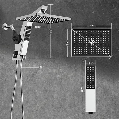 MakeFit Filtered Rain Shower Head with Handheld Combo High Pressure 12'' Rainfall Shower Heads & Hidden Detachable Wand Dual Showerhead Water Softener for Hard Water Easy Filter Replacement