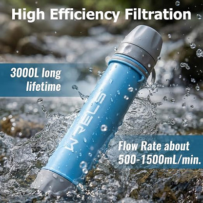 WRELS Water Filter Straw,NSF & SGS Certified Personal Portable Filter for Camping Hiking Survival,Outdoor Water Filter with Carabiner & Extension Tube – Emergency Water Filtration System
