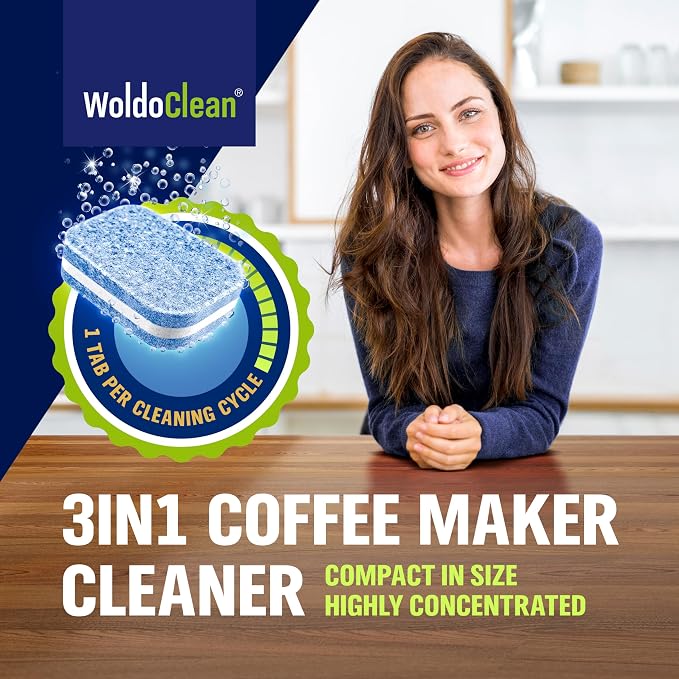WoldoClean 3-in-1 descaling tablets for fully automatic coffee machines, 12 pieces – airtight sealed in blister packaging, descaler tablets compatible with DeLonghi, Siemens, Jura coffee machines.