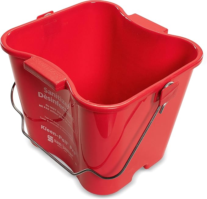 San Jamar Kleen-Pail Pro Sturdy Sanitizing Pail, Janitorial With Handles for Cleaning, Plastic, 8 Quarts, Red